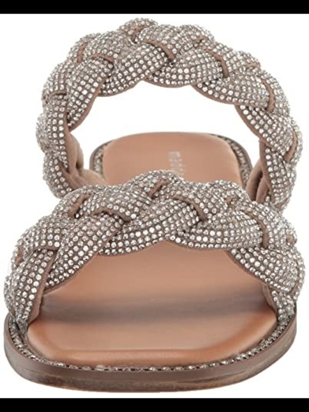 Madden Girl Taupe Rhinestone Braided Double-Band Slide Sandal